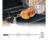 HENGMEI Kit de tournebroche en acier inoxydable de 107 cm pour barbecue, pince à viande avec moteur, 4 aiguilles à viande, 220 V - 240 V, tournebroche électrique, rôtissoire, tournebroche