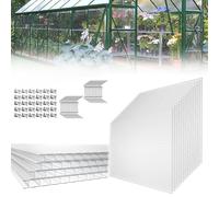 HENGMEI Lot de 14 plaques alvéolaires en polycarbonate 4 mm 60,5 x 121cm Résistant aux UV, 10,25 m² Transparent Feuille Double Paroi pour Serre de Jardin, Serre
