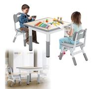 HENGMEI Lot de 2 chaises pour enfant - Bureau en plastique - Table de jeu - Meubles réglables en hauteur - Ensemble de sièges intérieurs pour tout-petits, filles et garçons - Gris (60 x 60 cm)