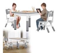 HENGMEI Lot de 2 chaises pour enfant - Bureau en plastique - Table de jeu - Meubles réglables en hauteur - Ensemble de sièges intérieurs pour tout-petits, filles et garçons - Gris (80 x 60 cm)