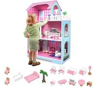 HENGMEI Maison de poupée en bois pour enfants - Maison de poupée à 3 étages avec intérieure meubles et accessoires - HairHeart70 x 30 x 100 cm