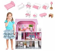 HENGMEI Maison de poupée en bois pour enfants - Villa de poupée à 3 étages - Kit de jeu pour fille avec meubles et accessoires - Maison de poupée pour enfants et filles (type A, 60 x 24 x 70 cm)