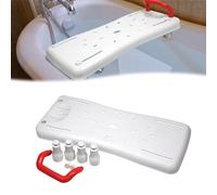 HENGMEI Planche de Bain pour Baignoire, Planche de Bain Aide à L'accès à la Baignoire, Siège Réglable en Plastique Bath pour Baignoire avec Porte-Savon et Poignée, Poignée Rouge