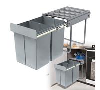 HENGMEI Poubelle encastrable - Poubelle de cuisine encastrable - Système de tri sélectif des déchets extensible - Avec rails télescopiques - Gris - 2 x 20 l