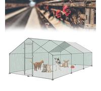 HENGMEI Poulailler 3 x 6 x 2 m - En acier galvanisé - Avec toit en polyéthylène - Enclos extérieur avec serrure - Pour poulailler