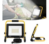 HENGMEI Projecteur LED 100W Lampe de chantier Led Extérieur portable IP66 Etanche avec support 3m câble, Blanc froid