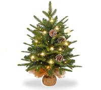 HENGMEI Sapin de Noël artificiel de table - 60 cm - Petit sapin de Noël - Avec guirlande lumineuse LED - Avec boîte à piles et base (pommes de pin, PVC + polyéthylène)