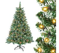 HENGMEI Sapin de Noël artificiel en PVC avec support d'éclairage - Neige - Pommes de pin - Branches denses - Éclairage neige pommes de pin - 210 cm