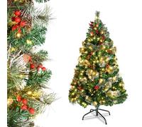HENGMEI Sapin de Noël artificiel en PVC de 150 cm avec 8 modes d'éclairage - Pommes de pin Ilex aiguilles de pin - Branches denses - Diamètre : 90 cm