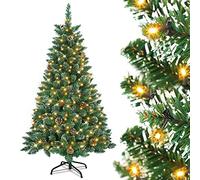 HENGMEI Sapin de Noël artificiel en PVC de 180 cm avec support d'éclairage et pommes de pin neige branches denses Ø 90 cm