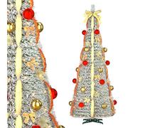 HENGMEI Sapin de Noël artificiel pop-up 150 cm avec lumière LED et ruban, ruban de soie rouge et doré