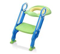 HENGMEI Siège de toilette enfant Pliable et réglable en hauteur avec Marches Larges Reducteur de Toilette Bébé pour enfants 1-7 ans, Bleu + vert