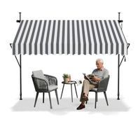 HENGMEI Store de balcon avec manivelle - Protection solaire - Résistant aux UV - Réglable en hauteur - Pour terrasse et balcon - 200 x 120 cm - Bandes grises et blanches