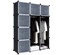 HENGMEI Système d'étagères de penderie avec portes en plastique PP - Rangement des vêtements, livres, bricolage - Colonnade pour chambre à coucher (12 boîtes avec porte, noir)