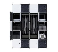 HENGMEI Système d'étagères de penderie avec portes en plastique PP - Rangement des vêtements, livres, montage DIY (20 boîtes avec porte, avec 2 tringles à vêtements, noir)