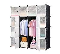 HENGMEI Système d'étagères de rangement DIY - Étagère de salle de bain - Armoire à chaussures - Avec motif noir - 16 boîtes avec porte