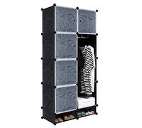 HENGMEI Système d'étagères de rangement DIY - Étagère de salle de bain - Armoire à chaussures - Avec motif noir (8 boîtes avec porte + 2 boîtes)