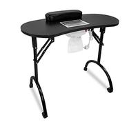 HENGMEI Table à Ongles avec Aspiration, Table de Manucure mobile Encastrable Aspiration de Poussière Table de Manucure Pliable avec Roulettes et Coussin pour Poignet, Noir