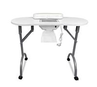 HENGMEI Table à Ongles avec Aspiration, Table de Manucure mobile Encastrable Aspiration de Poussière Table de Manucure Pliable avec Roulettes et Coussin pour Poignet, Blanc