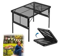 HENGMEI Table de camping pliable 90 x 60 cm - Table d'appoint de camping - Plateau en métal - Table de jardin réglable en hauteur - Table de camping - Table de pique-nique pliante