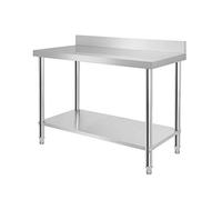 HENGMEI Table de cuisine en acier inoxydable - Réglable en hauteur - Pour cuisine, bar, restaurant - 120 x 60 x 85 cm - Avec rebord