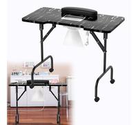 HENGMEI Table de manucure pliable avec aspiration mobile pour manucure - Installation d'aspiration de poussière - Table de manucure mobile avec roulettes et coussin pour poignet - Noir