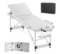 HENGMEI Table de massage mobile pliable à 3 zones - Hauteur réglable - Table de massage cosmétique - Large table de thérapie - Avec accessoires, appui-tête en aluminium, accoudoirs et sac de transport