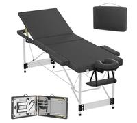 HENGMEI Table de massage mobile pliable à 3 zones - Hauteur réglable - Table de massage cosmétique - Large table de thérapie - Avec accessoires, appui-tête en aluminium, accoudoirs et sac de transport