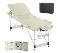 HENGMEI Table de massage mobile pliable à 3 zones - Hauteur réglable - Table de massage cosmétique - Large table thérapeutique avec accessoires, appui-tête en aluminium, accoudoirs et sac de transport