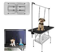 HENGMEI Table De Toilettage Pour Chiens, Table De Toilettage Pour Animaux, Table De Tonte Avec Potence Réglable En Hauteur, 2 Boucle Et Surface En Caoutchouc Anti-rayures, 113x60x76cm