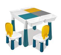 HENGMEI Table pour enfant avec 2 chaises avec 162 blocs de construction, ensemble de sièges polyvalents, table de jeu pour tout-petits, meubles pour enfants garçons et filles