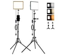 HengMing Lot de 2 kits d'éclairage vidéo pour photographie à intensité variable 2700 K-6500 K 15 W USB LED lampe vidéo portable avec trépieds pour enregistrement vidéo, portrait de caméra, streaming