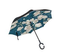 hengpai Parapluie inversé pour femme Motif fleurs de cerisier Blanc