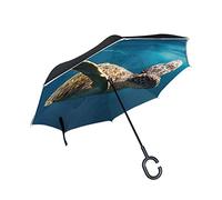Hengpai Parapluie pour femme Motif tortue Bleu mer inversé à l'intérieur vers l'extérieur