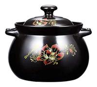 Hengqiyuan Pots De Cuisson Argile, Plat Rond À La Cocotte avec Couvercle, Pots d'argile pour La Cuisson, Stockot pour Ragoût, Soupe, Vapeur,Noir,7.3L