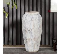 Hengqiyuan Vase à Fleurs CéRamique Pot GrèS Blanc Style RéTro DéCor CéRamique Brute Composition Florale Rustique CéRamique pour Bureau DéCoration D'IntéRieur Salon,17 * 11.5 * 35 cm