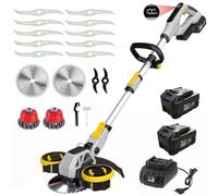Hengriacly Débroussailleuse avec batterie 21 V pour batteries Makita | Débroussailleuse sans fil avec brosse à mauvaises herbes - Avec 2 batteries 4,0 Ah et chargeur - Moteur sans balais