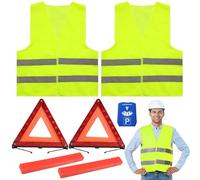 Hengrongshen 2 Pièces Triangle de Signalisation, 2 Pièces Gilet Jaune et Un Disque Bleu de Stationnement, Triangle et Gilet Jaune pour Voiture Kit de Sécurité Routière