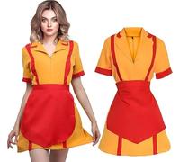 Hengrongshen Costume de 2 Broke Girls - Costume de carnaval 2 Broke Girls - Costume de serveuse pour femme - Uniforme de dîner avec tablier pour carnaval, carnaval et cosplay à thème (M)