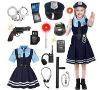 Hengrongshen Costume de policière pour enfant fille - Avec bonnet, ceinture, talkie-walkie et menottes - Pour carnaval, Halloween, cosplay (M-115-120 cm)