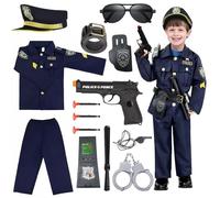 Hengrongshen Deguisement Policier Enfant, Costume Policier Enfant avec Chemise, Pantalon, Chapeau, Bâton et Autres Accessoire policier enfant pour Cosplay Flic pour Halloween Carnaval