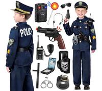 Hengrongshen Deguisement Policier Enfant, Costume Policier Enfant avec Chemise, Pantalon, Chapeau, Bâton et Autres Accessoire policier enfant pour Cosplay Flic pour Halloween Carnaval