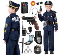 Hengrongshen Deguisement Policier Enfant, Costume Policier Enfant avec Chemise, Pantalon, Chapeau, Bâton et Autres Accessoire policier enfant pour Cosplay Flic pour Halloween Carnaval