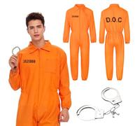 Hengrongshen Deguisement Prisonnier Homme, Une Pièce Costume Prisonnier Homme Portez une Paire de Menottes, Prisonnier Costume Convient pour Mardi Gras Halloween