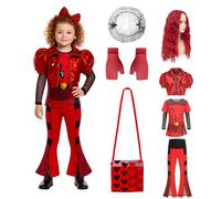 Hengrongshen Des-cendants Costume Rouge pour Enfant avec Veste, Haut, Pantalon, Perruque Rouge, Gants Rouges, Déguisement Des-cendants pour Enfant Carnaval, Halloween (140)