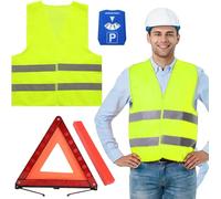 Hengrongshen Triangle de Signalisation, Gilet Jaune et Un Disque Bleu de Stationnement, Triangle et Gilet Jaune pour Voiture Kit de Sécurité Routière