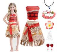 Hengrongshen Vaiana Costume pour enfant fille avec couronne de fleurs, clip floral, collier et boucles d'oreilles - Costume pour Noël, Halloween, carnaval, cosplay (100)