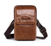 hengwin Cuir Fermeture éclair Sac Rétro Sac à Bandoulière Téléphone Ceinture Téléphone étui Casual Crossbody Hip Sac (Gris) (Marron) (Marron)