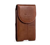 Hengwin Étui de ceinture pour iPhone 14, 13, 12 en cuir véritable avec clip de ceinture, fermeture magnétique, passant de ceinture pour homme (étui fin/moyen) (marron)