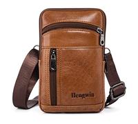 hengwin Mini Sacs à Bandoulière Homme, Petit Portefeuille Étui en Cuir Verticale Téléphone Holster pour iPhone 16 15 14 Pro Max, 16 15 14 Plus 13 Pro Max 12 11 XR SE orte Telephone Sport (Marron)